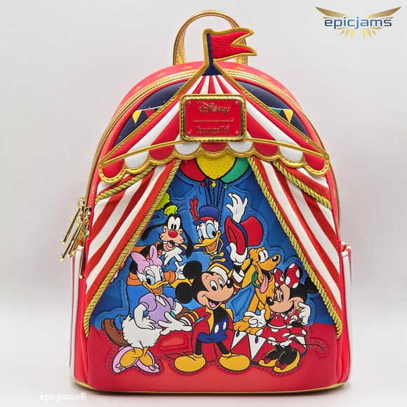 Loungefly Disney Mickey Mouse & Friends Circus Red Stripe Mini Backpack Bag New - Picture 1 of 6
